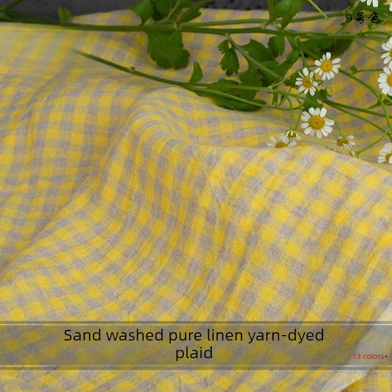

Ткань из чистого льна с эффектом песочной стирки в клетку для пошива юбок, платьев, брюк, модной одежды, оптовая продажа, ткань на метры