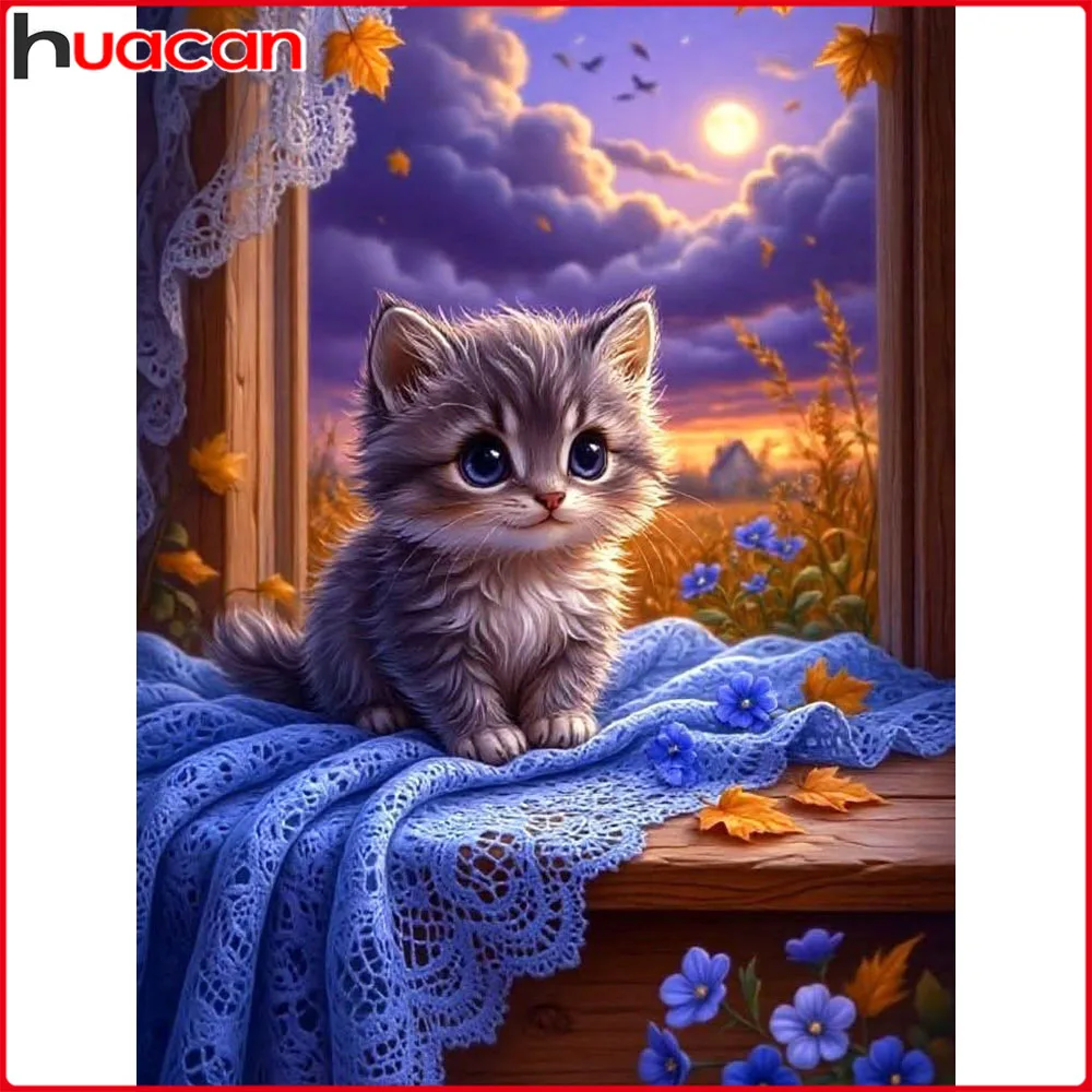 Huacan Voll-Diamant-Malerei Katze und Mond Diamant-Mosaik Tier-Landschaft Neu 2026 Strass-Bilder