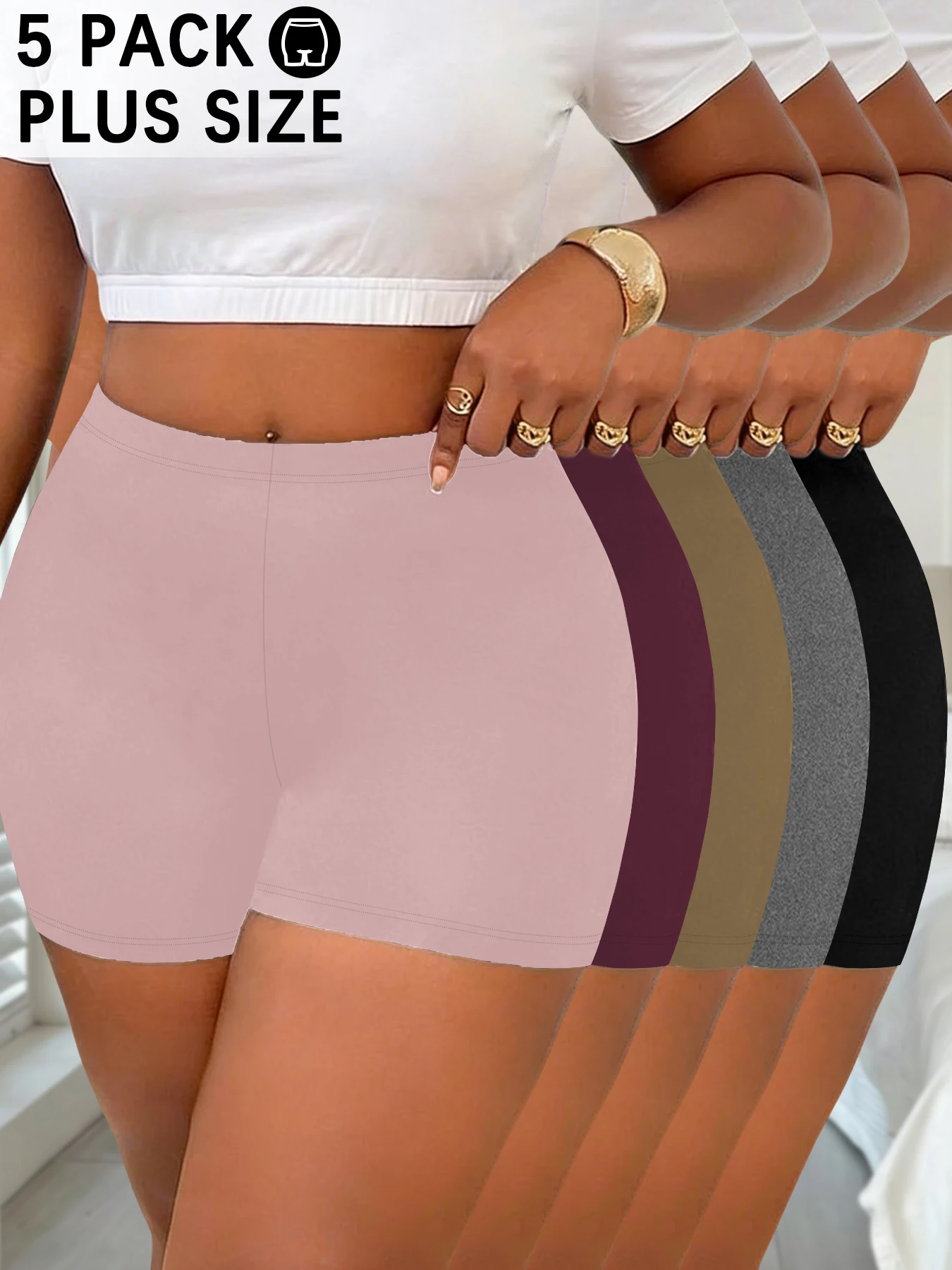 

5 Pack Plus Size Biker Shorts For Women Super Soft Tummy Control No See Through Workout Running Yoga Athletic 2"Inseam Running