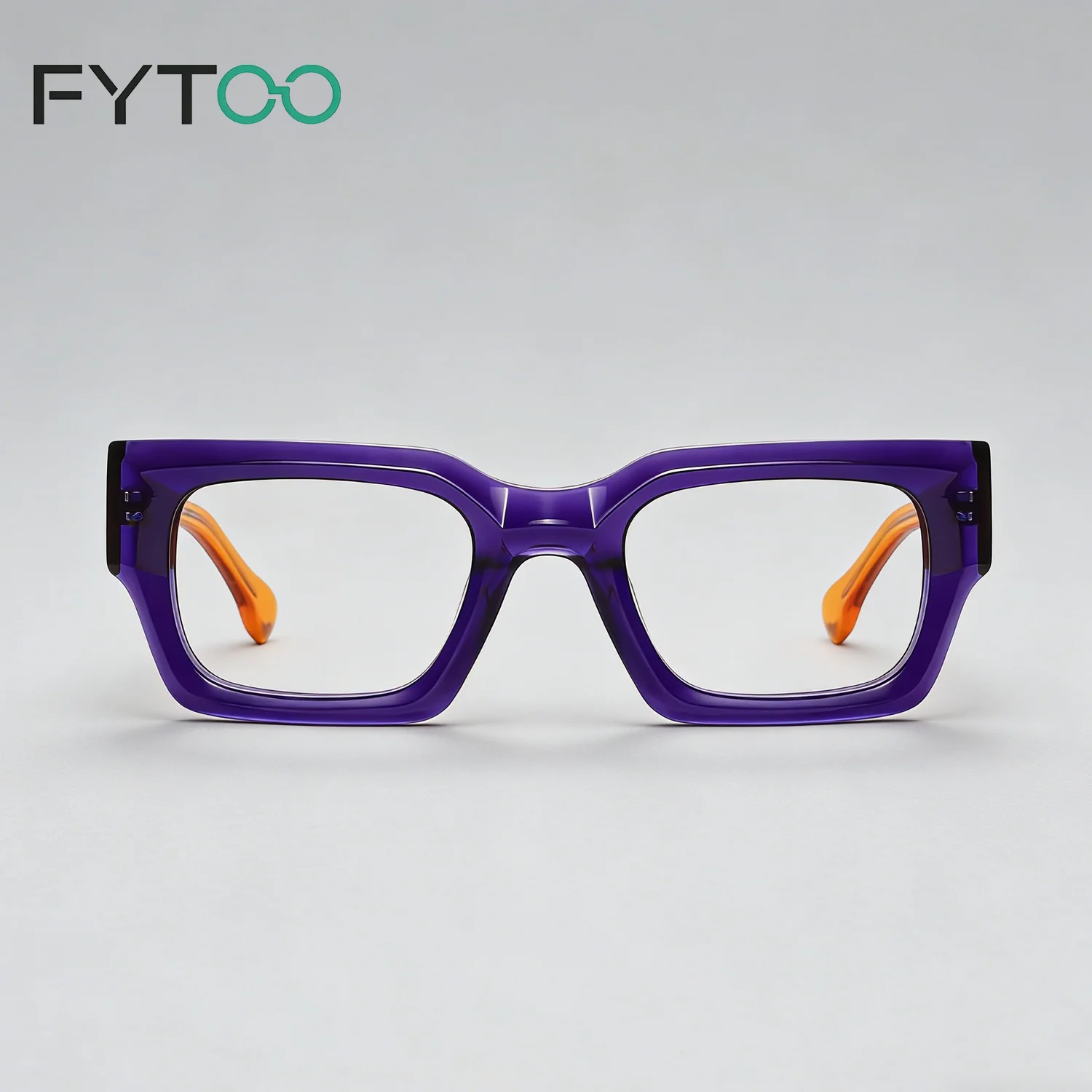 fytoo-ニッチクールパープルオレンジ長方形メガネ-ユニセックス、前衛的で多用途なデザイン、耐久性のあるアセテート、最高の贈り物。
