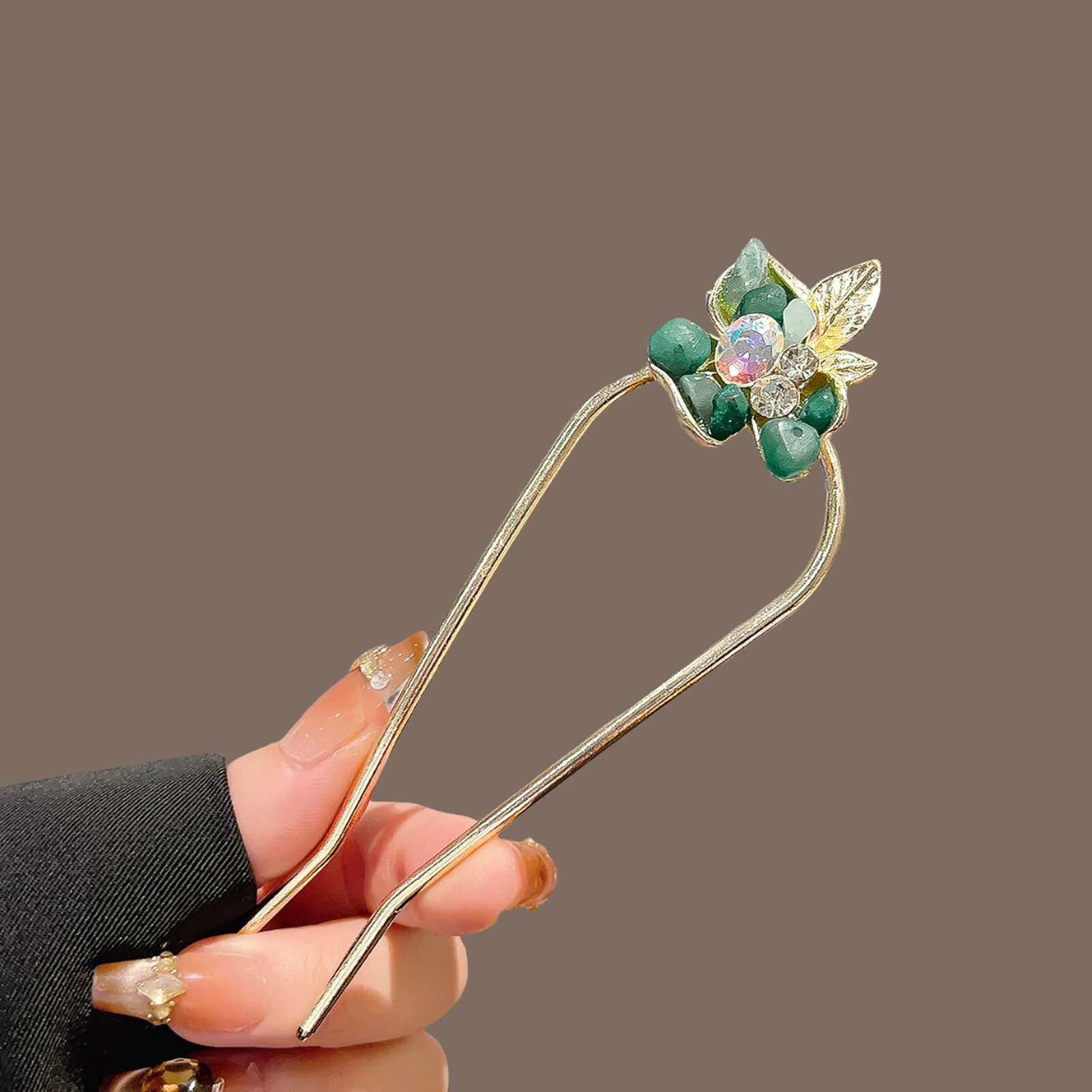 

Vintage Chinese Hairpin For Women Exquisite Handmade Rhinestone Flower Hair Stick Anti Slip U Shaped Hairpin Hair Accessory