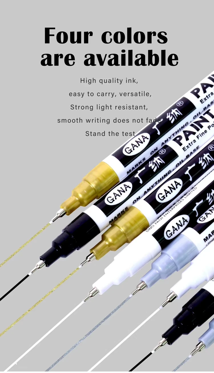 Permanenter Farbmarkierungsstift mit feiner Spitze, DIY-Farbmetallic-Stift, permanenter Gold-Silber-Marker, Ausbesserung, Schulmodellmalerei – Detail 4