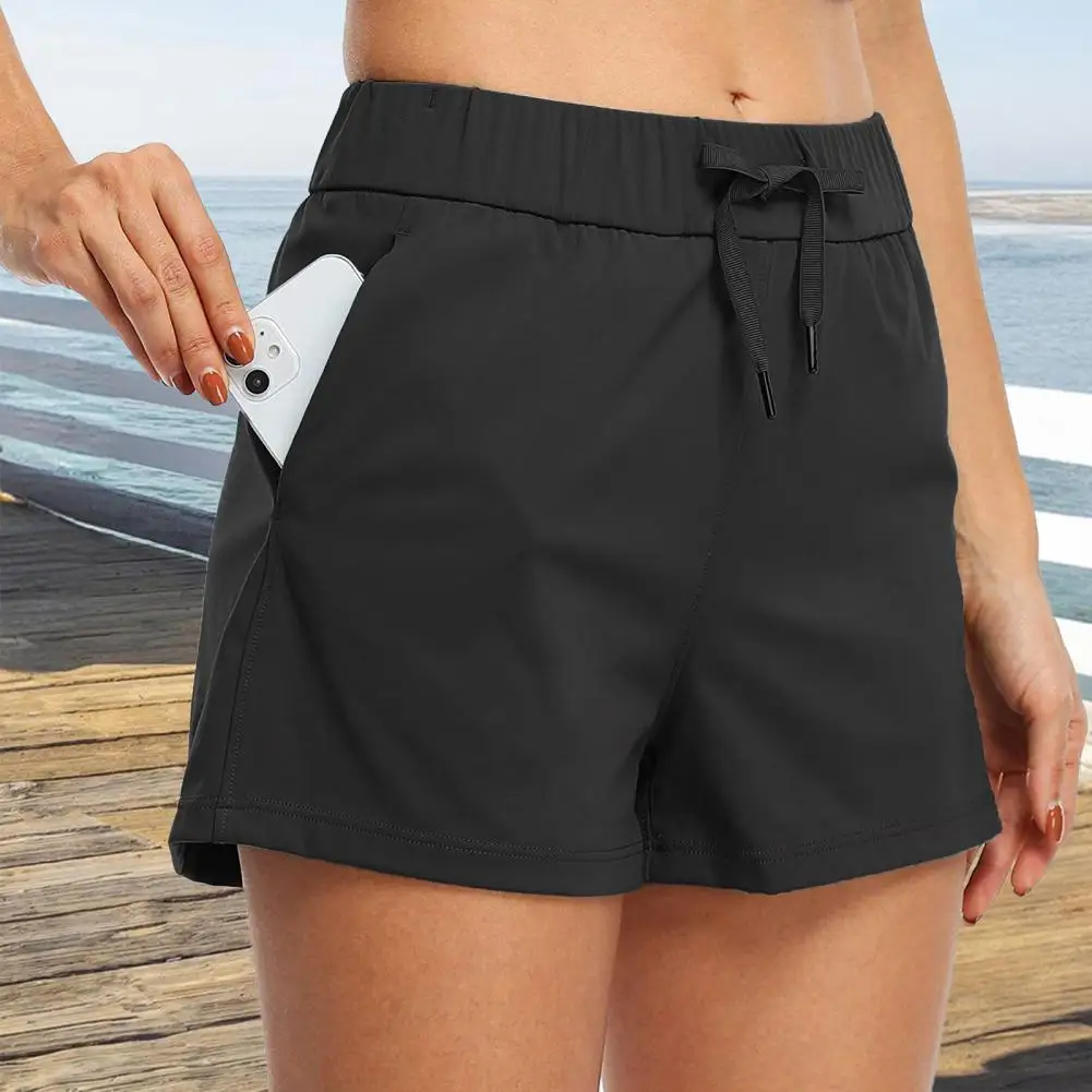 Women's Sports Shorts High Waist Drawstring Running Shorts With Pockets Summer Casual Gym WorkoutShorts Loose Lady Yoga Shorts