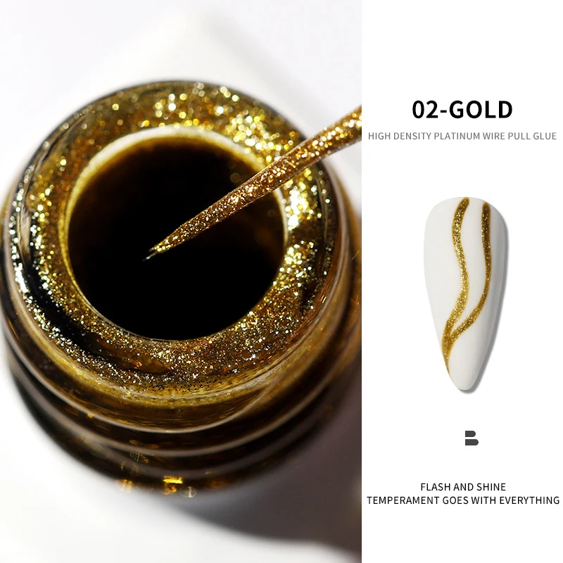 10ml Gold/Silver Reflective Glitter Line Nail Gel 9-color High-density Painting Gel Super-Bright Metallic Gold Graffiti Line Gel