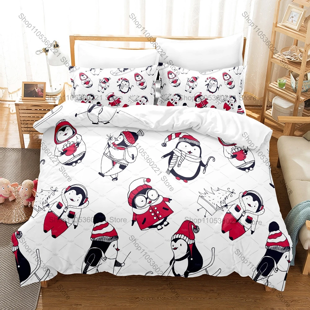 

Cute Penguin Bedding Set, Duvet Cover + 2 Pillowcases Cartoon Animal Pattern Bed Sheets for Dorm & Room Decoration