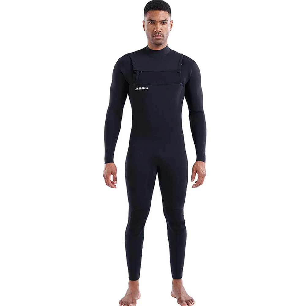 3MM Neoprene CR Elastic Horizontal Zipper Opening Wetsuit Men Full Body Diving Suit Snorkeling Surfing Winter Thermal Swimsuit