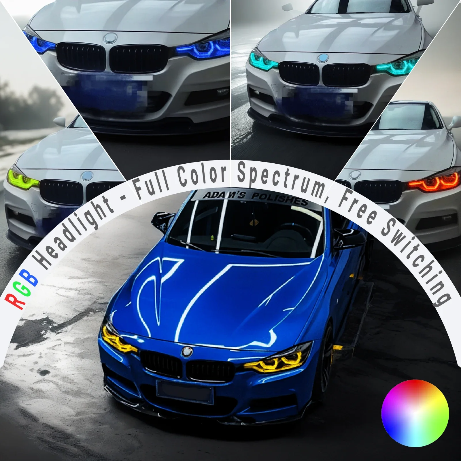 RGB DRL Headlight Assembly for BMW 3 Series F30 2013-2019, Full Spectrum with Phone App Control & 316/320/328/330/335