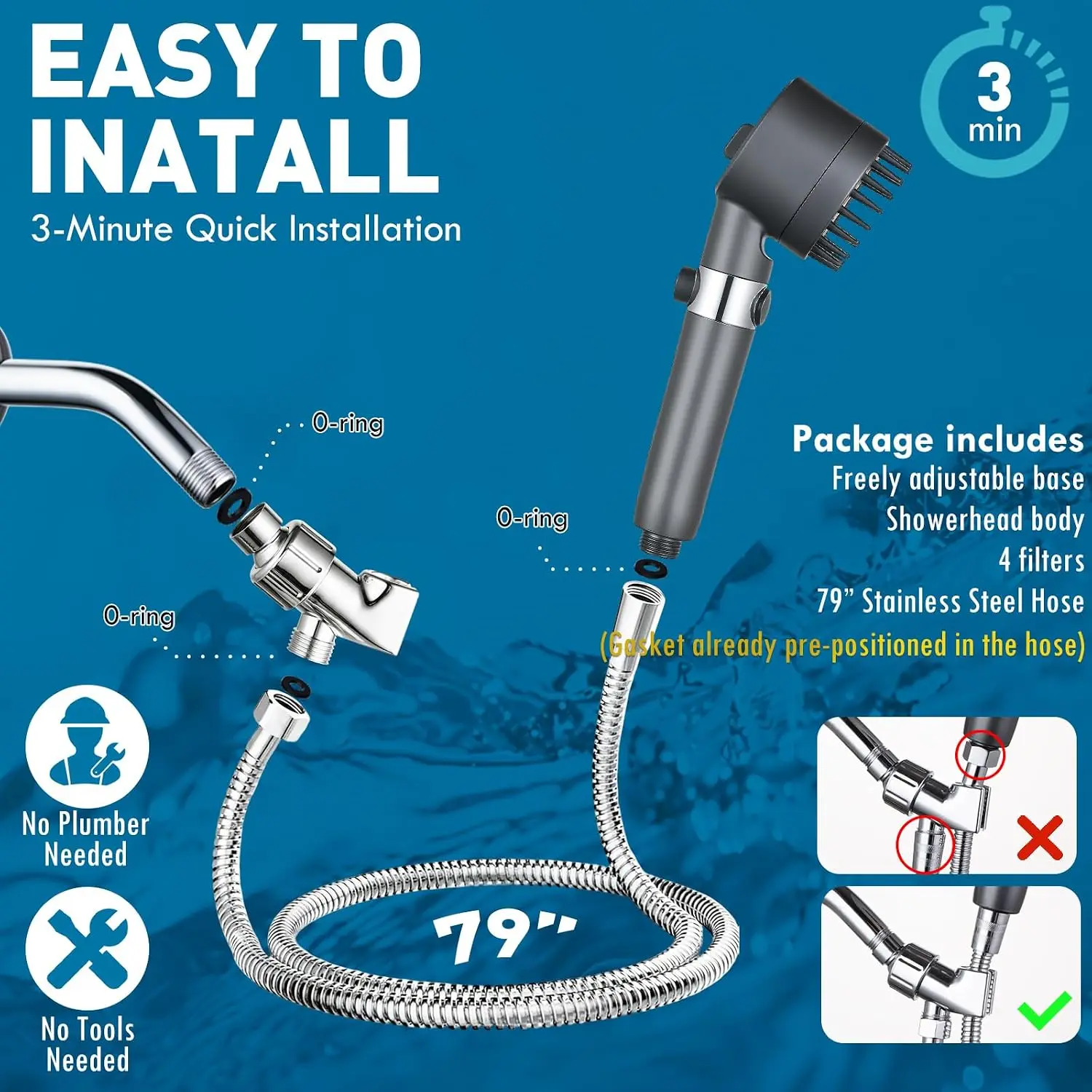 Filtered Shower Head with Handheld High Pressure 4 Spray Modes for Hard Water Removal and ON/OFF Switch for Pets view 6