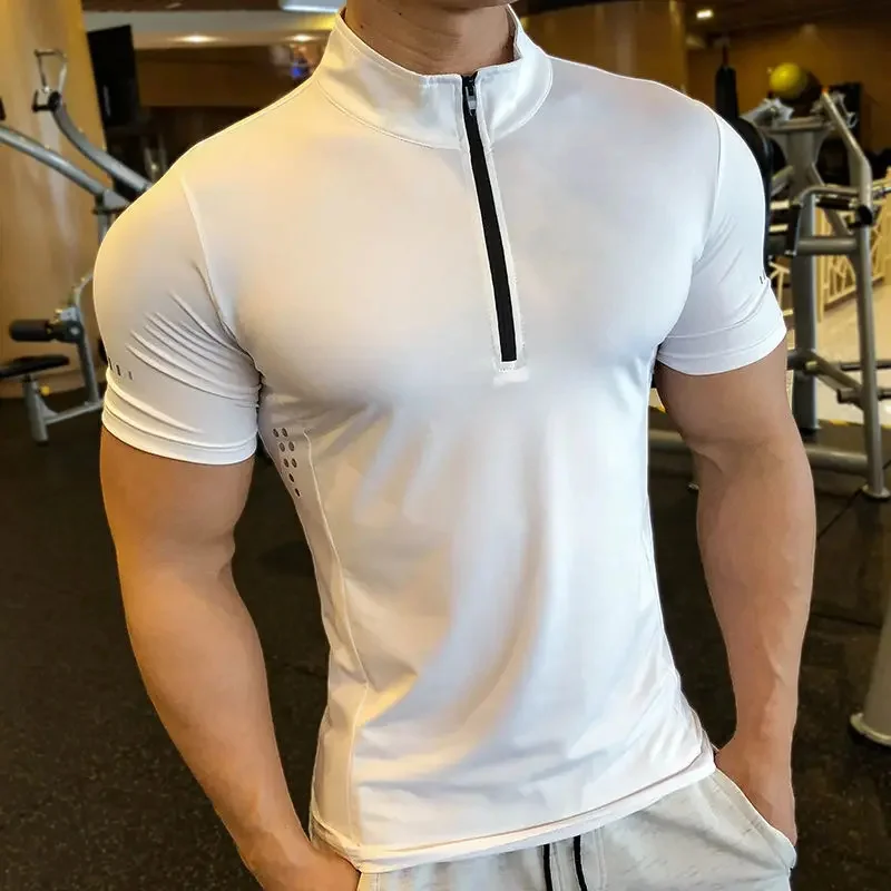 

Men Compression Gym T Shirt Short Sleeve Sport Running Shirts Quick Dry Bodybuilding Fitness Top Football Jerseys Clothing