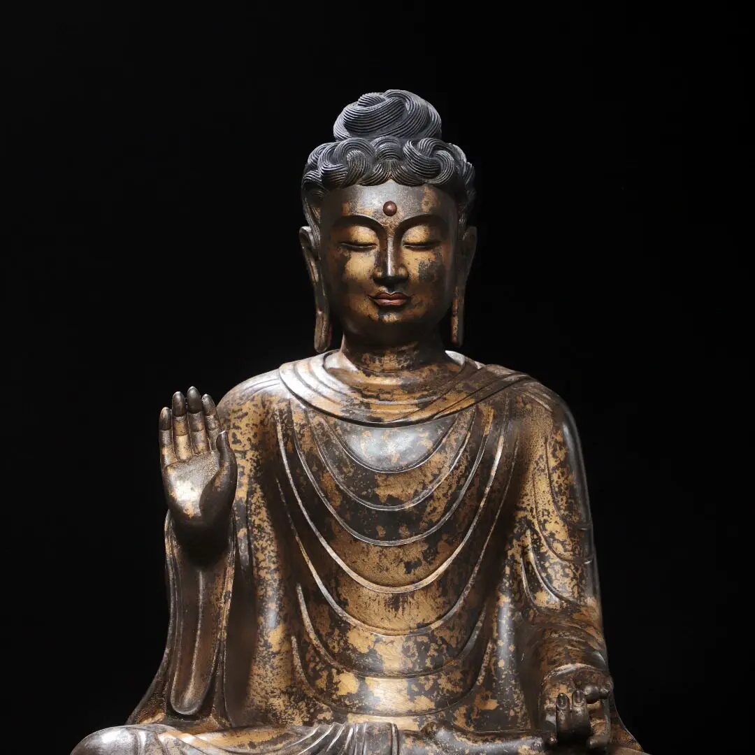 Large Brass Amitabha Buddha Statue Antique Gold Gilded – Home Temple Altar Feng Shui Decor