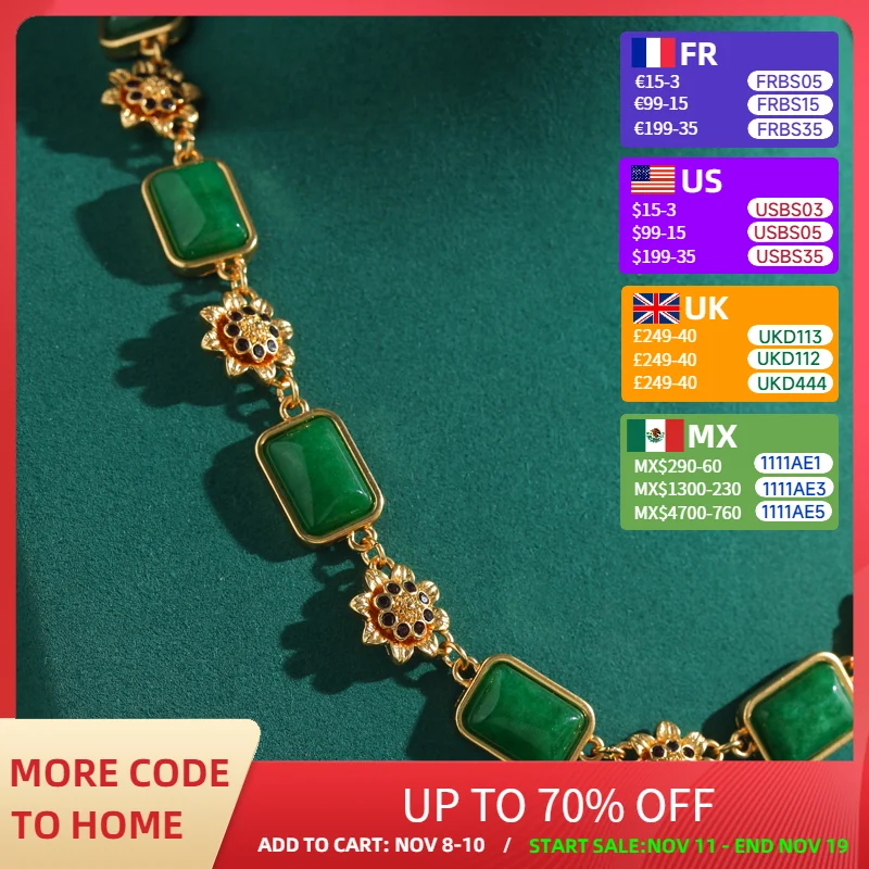 

Vintage Green Necklace Stones Glass With Gold Color Daisy Beads Choker Neck Accessories For Women Retro Mothers Day Gifts 2025