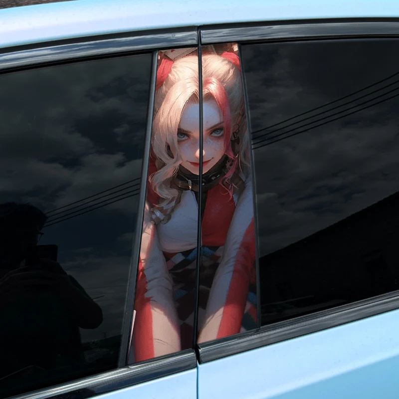 1pc/2pcs Joker Girl Car B-pillar Stickers Waterproof Auto Center Pillar Sunscreen Vinyl Decals Funny Decoration Cover Scratches view 5