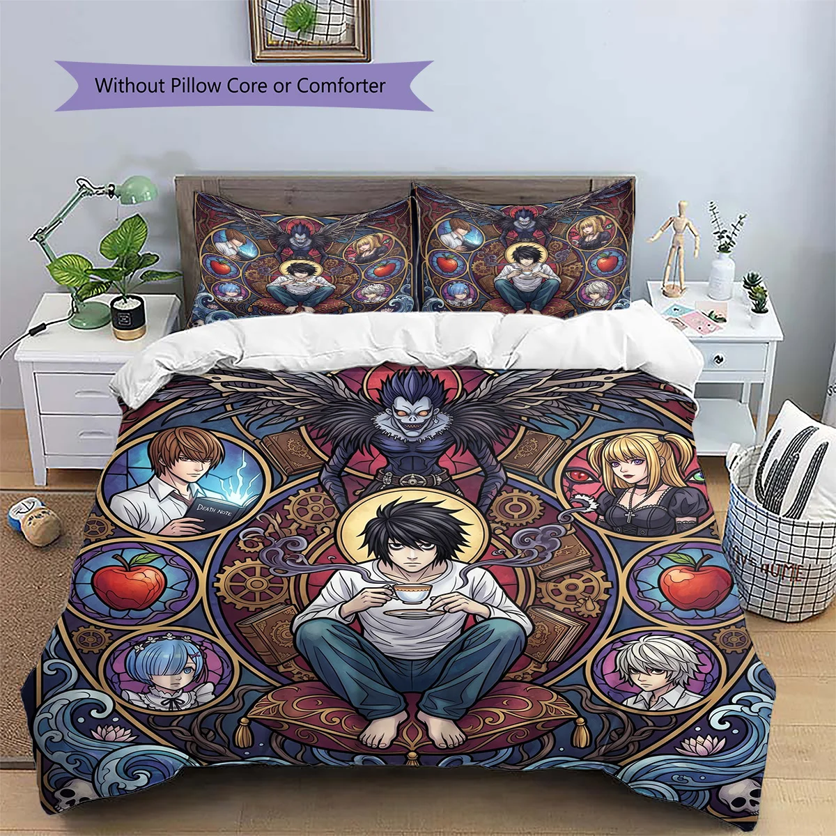 Death Note Patterned Pillowcase & Duvet Cover Set Anime Themed Interior Bedding Bedroom Decor for Anime Lovers.-TING