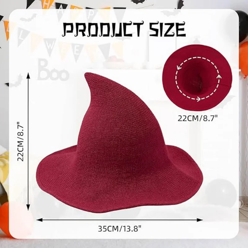 Halloween Witch Hat Long Point Hat Knitted Cap for Women Halloween Party Hat Magical Hat Festival Party Cosplay Decoration