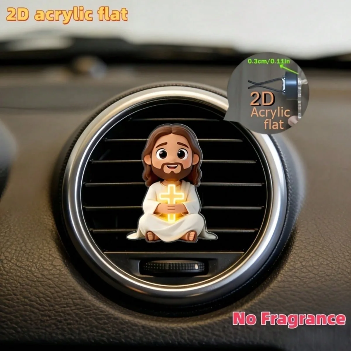 Niedlicher Cartoon Jesus Kreuz 2D Acryl Auto-Lüftungsclip Auto-Luftauslass-Ornament Ohne Duft Auto-Innendekorationszubehör – Detail 5