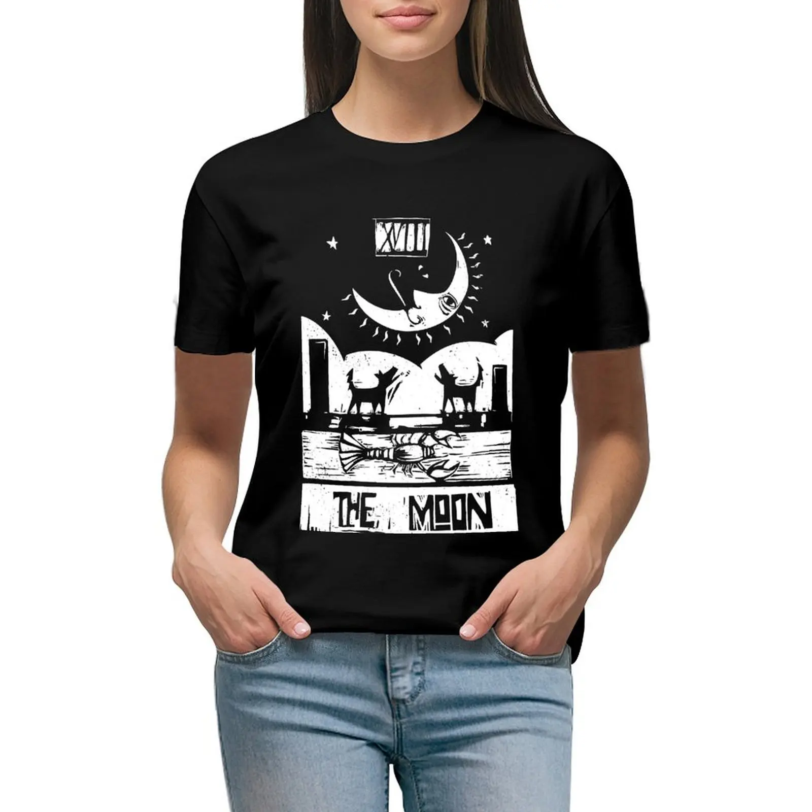 

The Moon - Tarot Cards - Major Arcana T-shirt summer top funny Aesthetic clothing Women's clothing