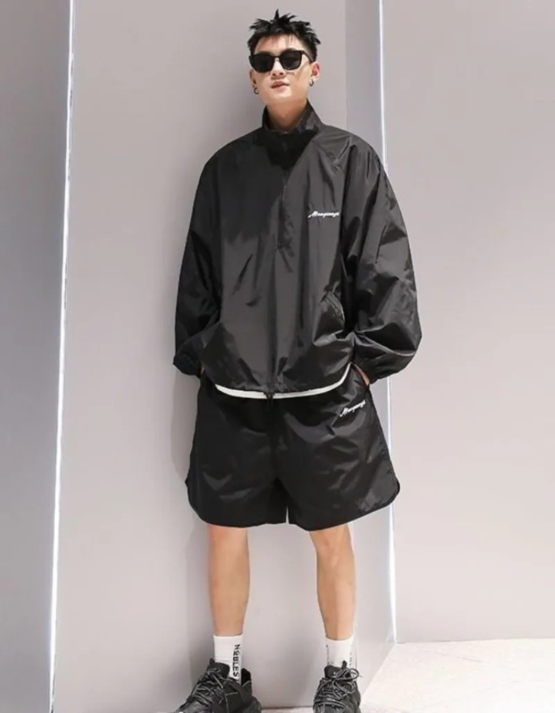 Complete Men Summer Sports Set Quick Dry Sun Protection Thin Windbreaker Shorts Trendy High End Outfit