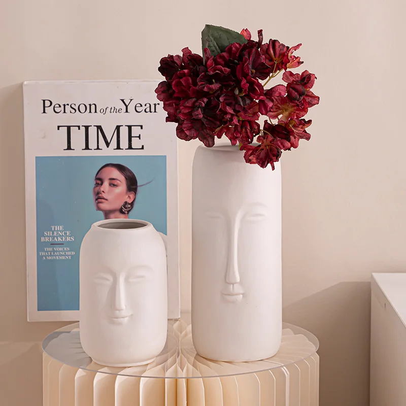 

Ceramic vase - Small-scale, white, Nordic-style face-shaped modern creative flower arrangement decorative piece