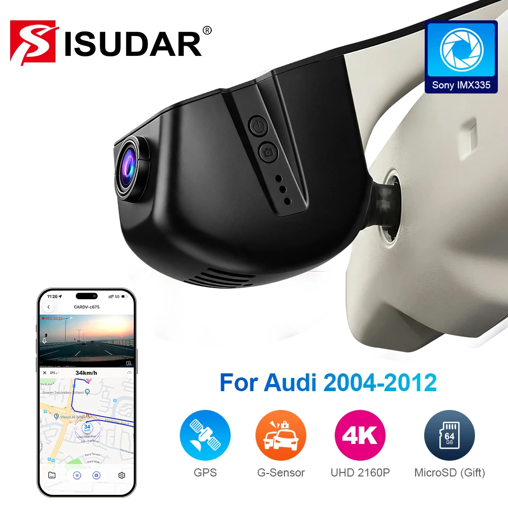ISUADR 4K 2160P Dash Cam For Audi 2004-2012 model C OEM Style Plug and Play Car DVR WiFi APP Front Rear Dual Camera Night Vision