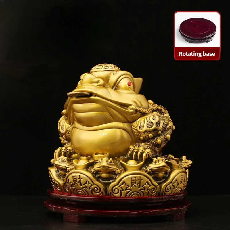 Fengshui Zhaocai Colorful All Copper Golden Toad Decoration Three Legged Toad with Rotating Base Shop Opening Gift Ornaments