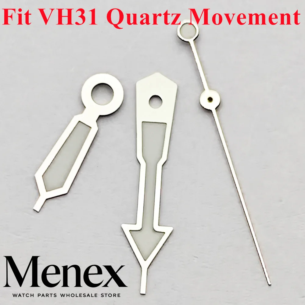 Menex Green Luminous Quartz Movement Watch Hands Silver VH31 Sweep Second Fit Replacement Parts for Clocks