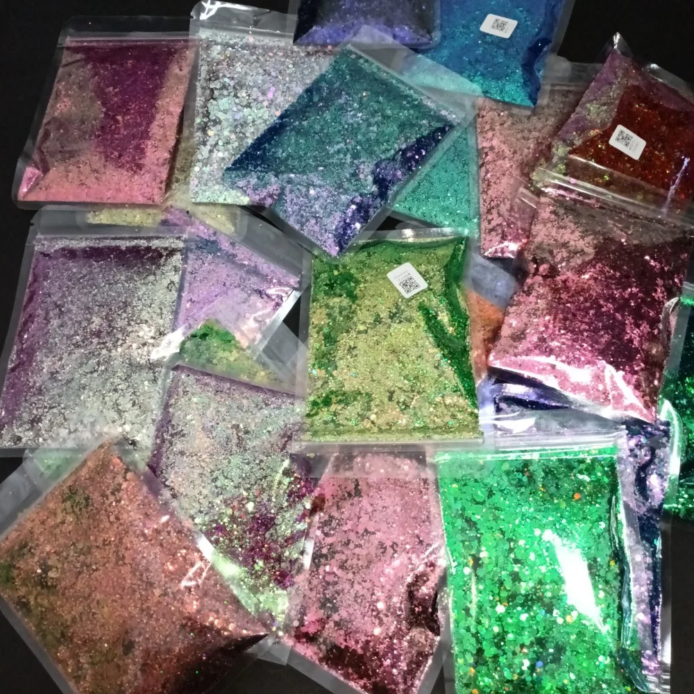 50 g/pacco Sirena Paillettes Nail Art Camaleonte Glitter Chunky Hexagon Arcobaleno Paillettes Colorate Scintillanti Fiocco Manicure Decorazione di Arte