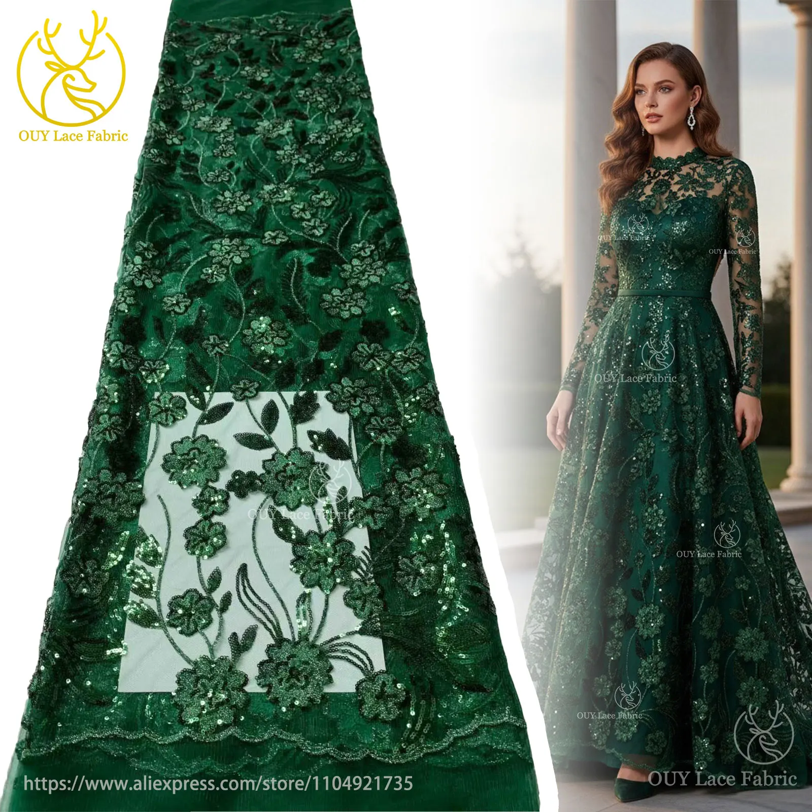 Afrikanische Pailletten Stickerei Spitze Stoff Hohe Qualität Französisch Nigerian Pailletten Tüll Spitze Stoff Damen Kleid Hochzeit Kleid Nähen – Detail 5