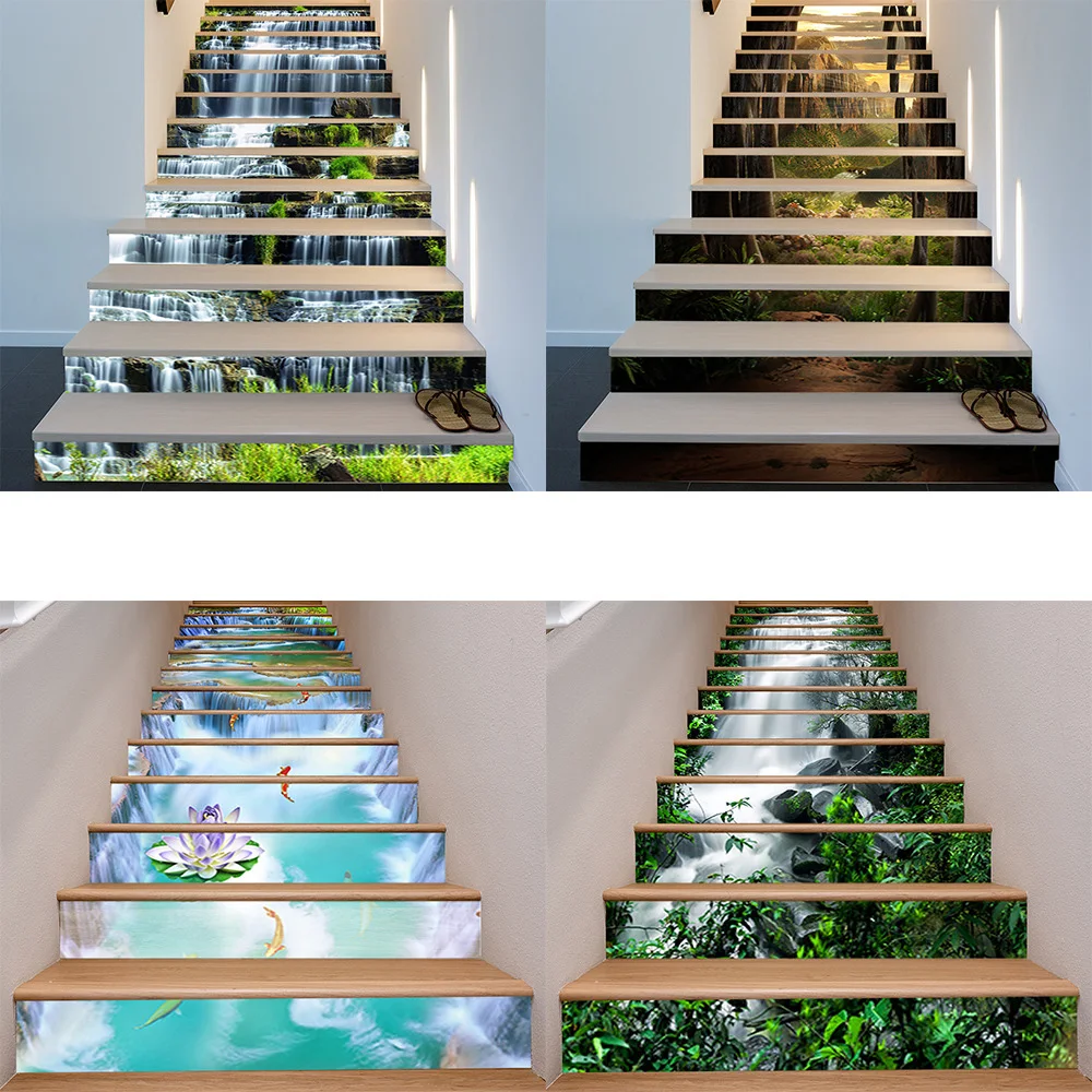 

3D Waterfall Scenery Stair Stickers Steps Self-adhesive Decorative Stickers Renovation Concealer Wall Stickers