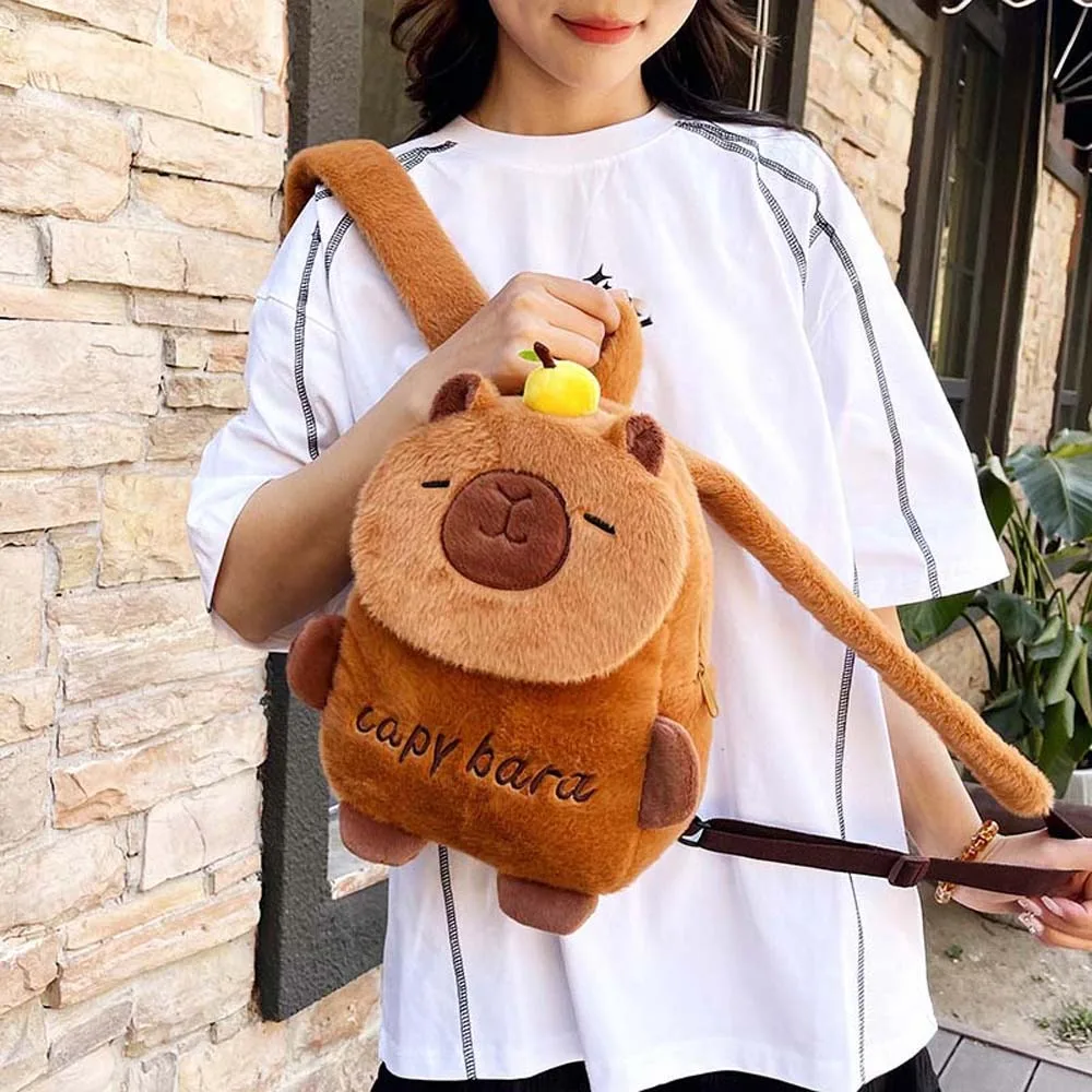 Verdikte Capibara Rugzak PP Katoen Geborduurd Cartoon Dieren Dagrugzak Zacht Harig Grote Capaciteit Schooltas Vrienden