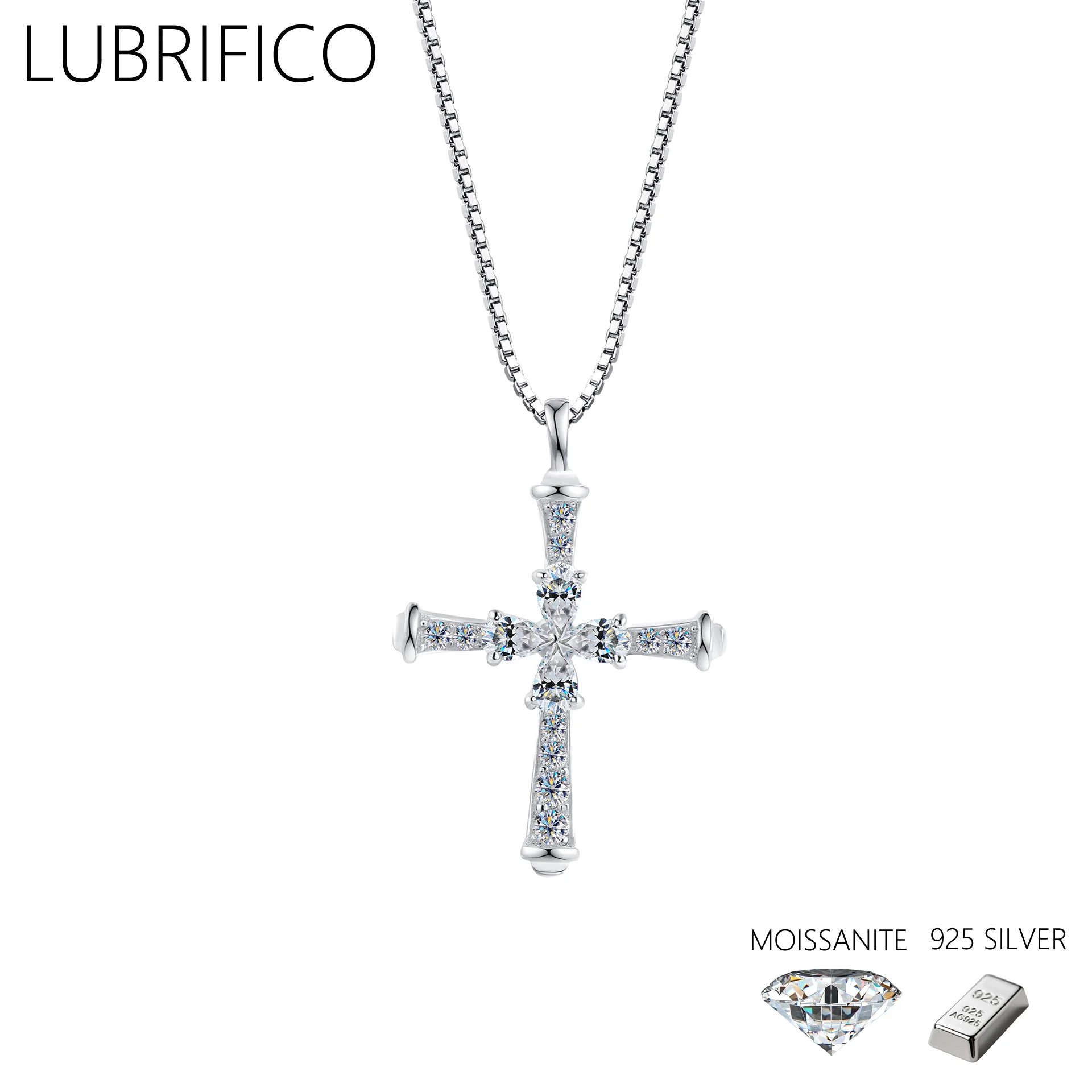 

3mm D Color Moissanite Cross Shape Necklace 925 Sterling Silver Lad Diamond Pendant For Women Fine Jewelry Wedding