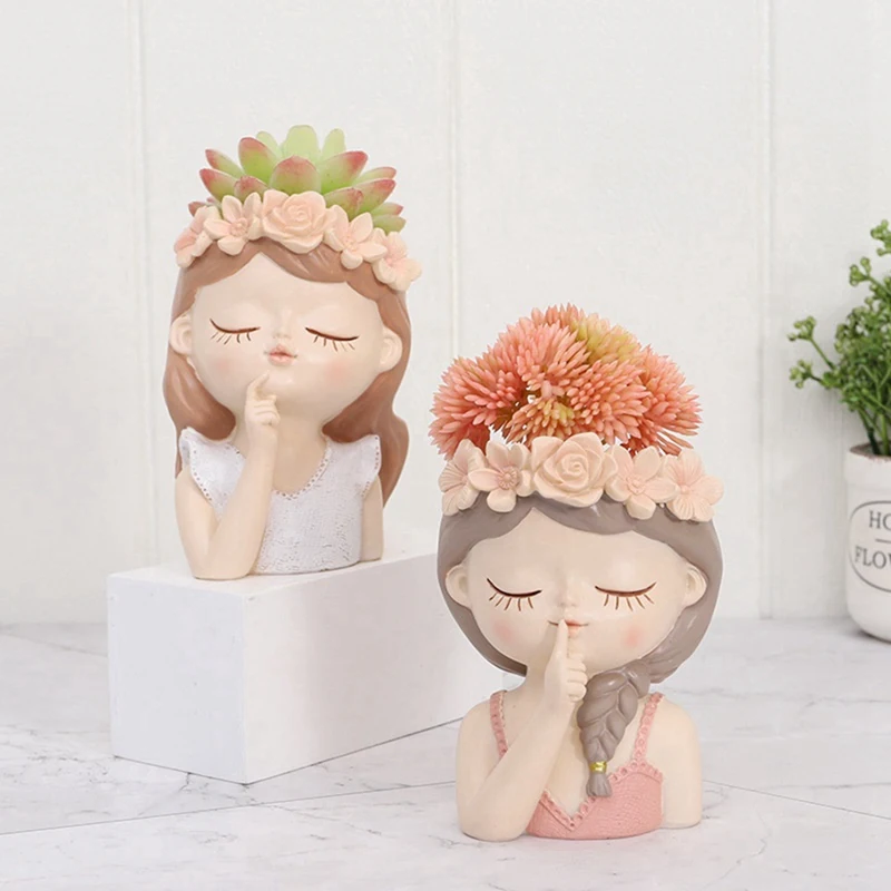 

Cute Succulent Plant Pot Planter Pot With Drainage Hole Girl Face Big Lady Head Planter Tall Flower Vases