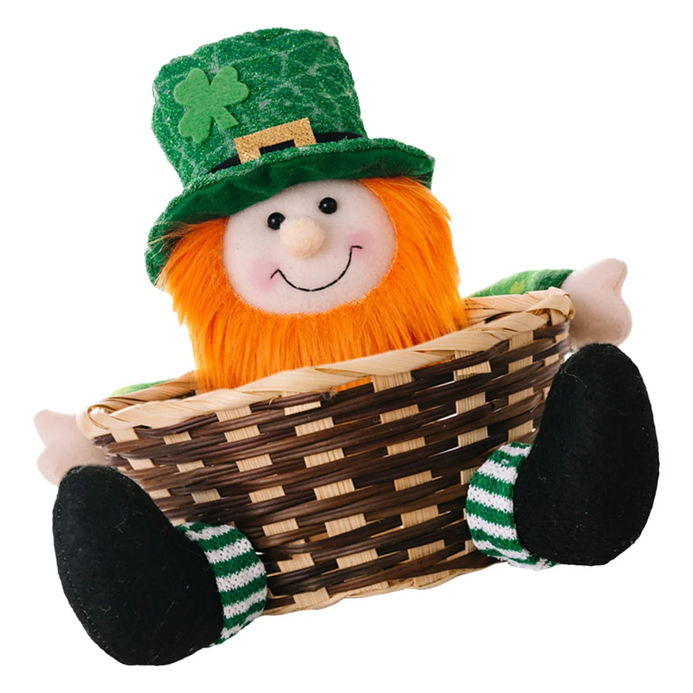 

Green Leaf Festival Candy Basket St Patrick's Storage Baskets Catcher Biscuit Holder Party Favor Gift Rattan Baby Chains