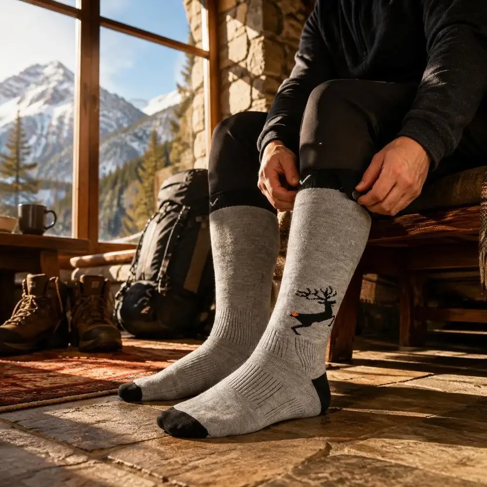 Calcetines térmicos, con batería de 6000 mAh, recargables y con 4 niveles de temperatura, calcetines eléctricos con control mediante aplicación para hombres y mujeres, calentador de pies para cazar, montar a caballo, acampar y hacer senderismo.
