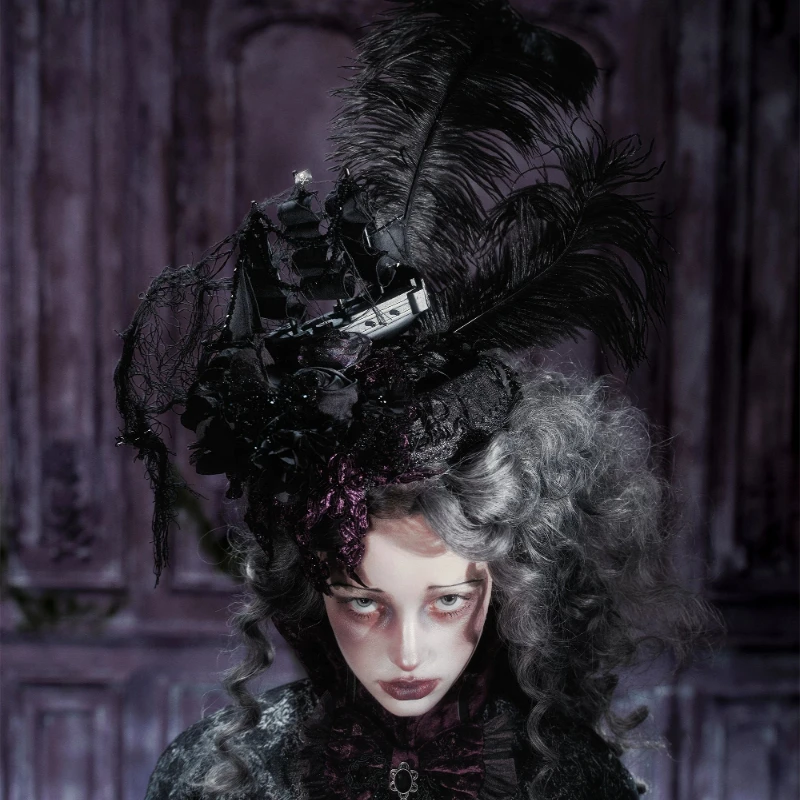 Blood Supply Original Design Death Gothic Hat Autumn Palace Sailboat Black Feathers Fedoras Autumn