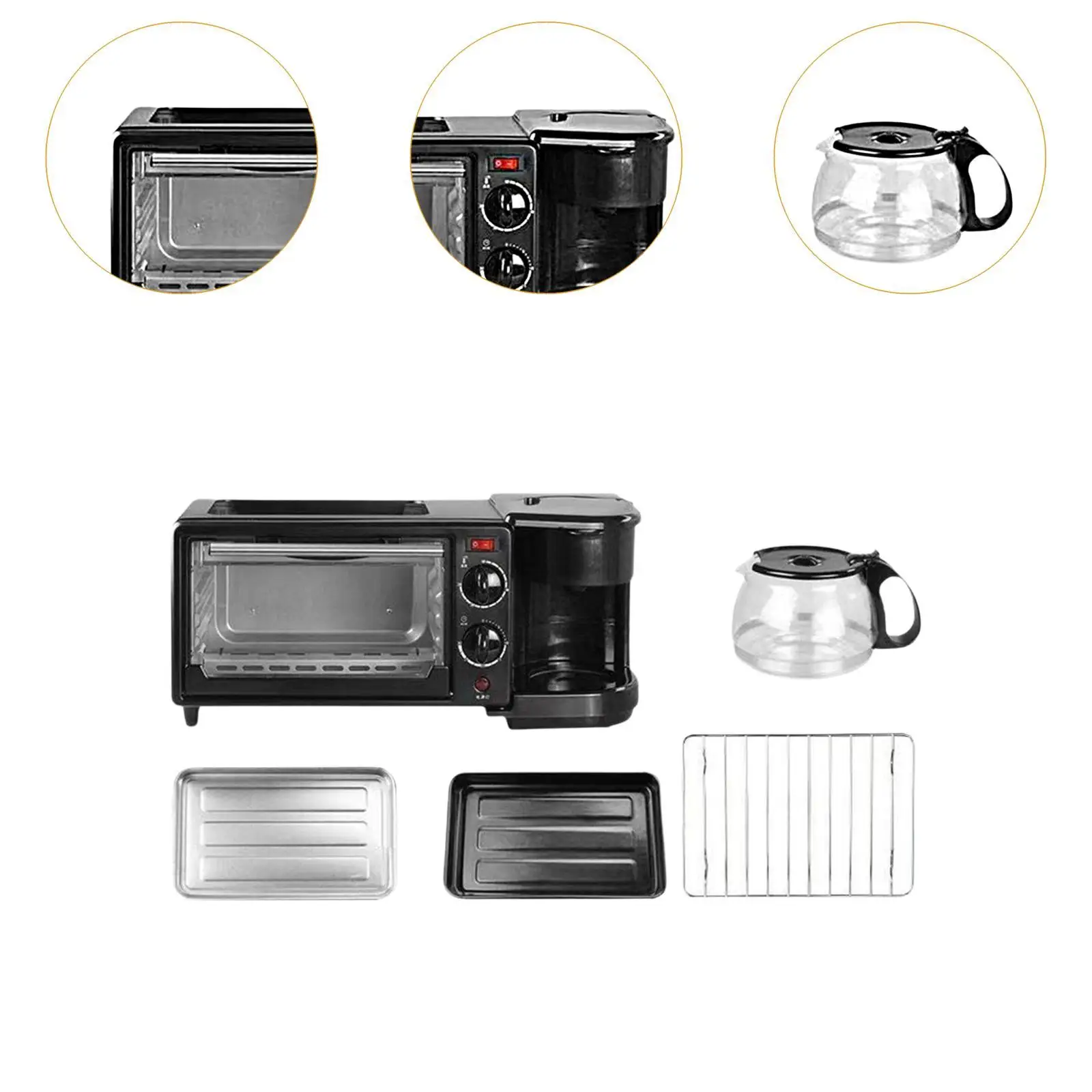 3 in 1 Breakfast Maker Stainless Steel with Coffee Machine for Bread Egg