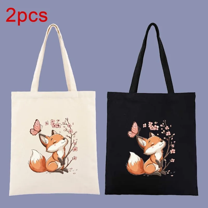 حقيبة يد نسائية مطبوعة على شكل زهر الثعلب والكرز، حقيبة كتف سوداء بسيطة، تصميم متين، مناسبة للتسوق والسفر والعمل