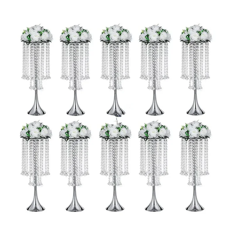 10pcs Wedding Decoration Flower Racks Iron Stand Crystal Bead Curtains Road Guide Tabletop Decor Party Event Venue Layout Prop
