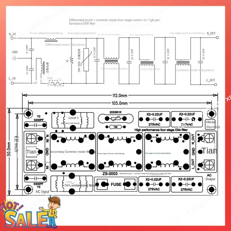 Filtro ABCL Filtro EMI Audio de cuatro niveles AC 220V Fuente de alimentación EMI 110V Modo diferencial Modo común Reglas de seguridad EMC FCC 4A