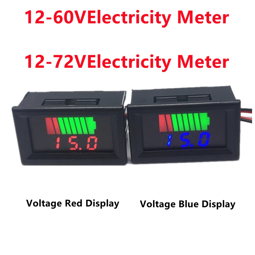 Car Battery Charge Level Indicator 12V 24V 36V 48V 60V 72V Lithium Battery Capacity Meter Tester Display LED Tester Voltmeter