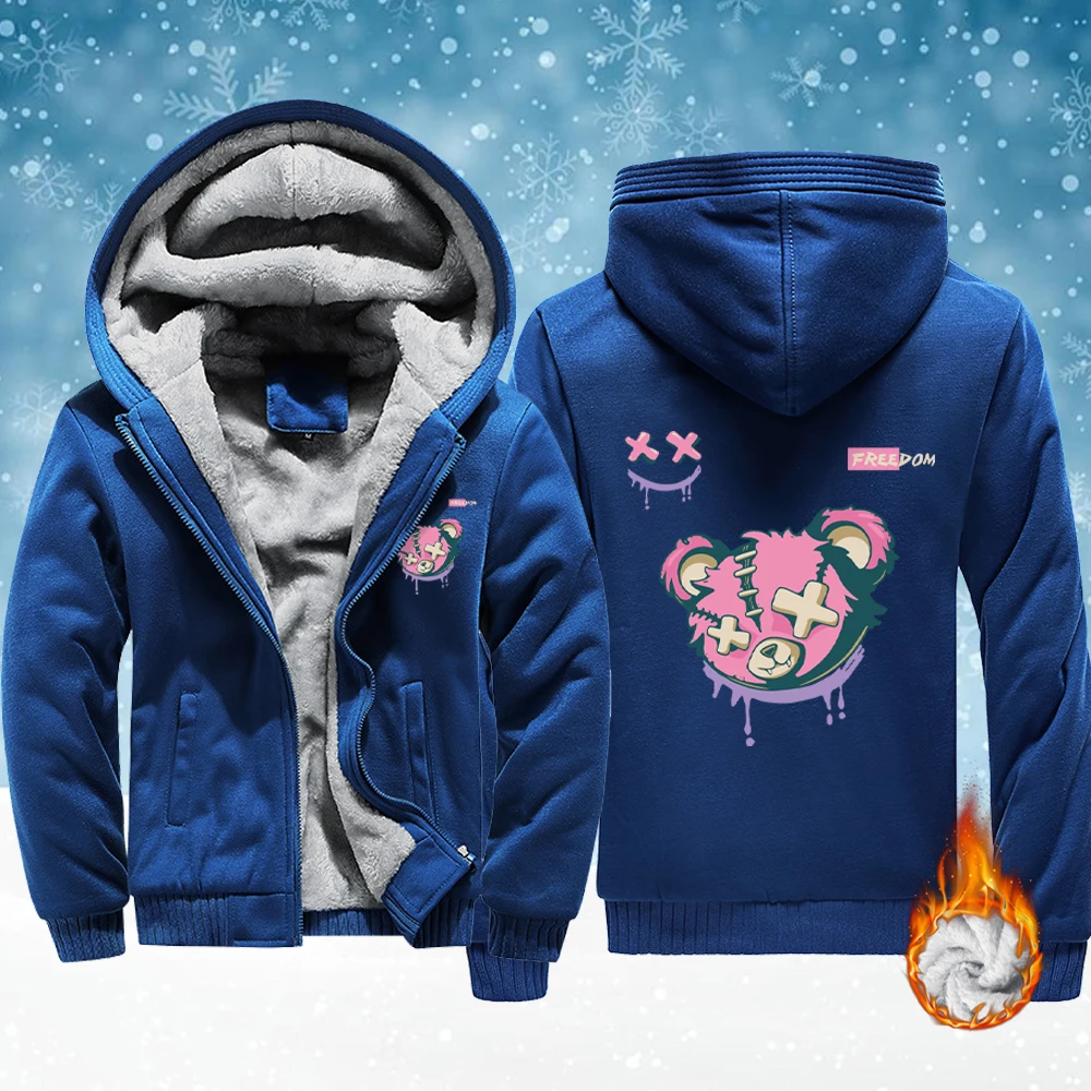 

Мужская флисовая куртка на молнии с принтом Teddy Bear Freedom, мягкий удобный топ, зимняя утепленная верхняя одежда, базовая теплая модная толстовка с капюшоном