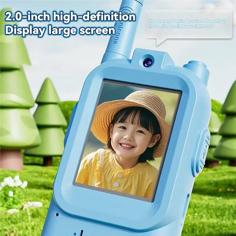 子供用ビデオトランシーバー-2個セット-20インチipsスクリーン-デュアルカメラ-写真共有-ボイスチャット-充電式-長距離通信-アウトドア用