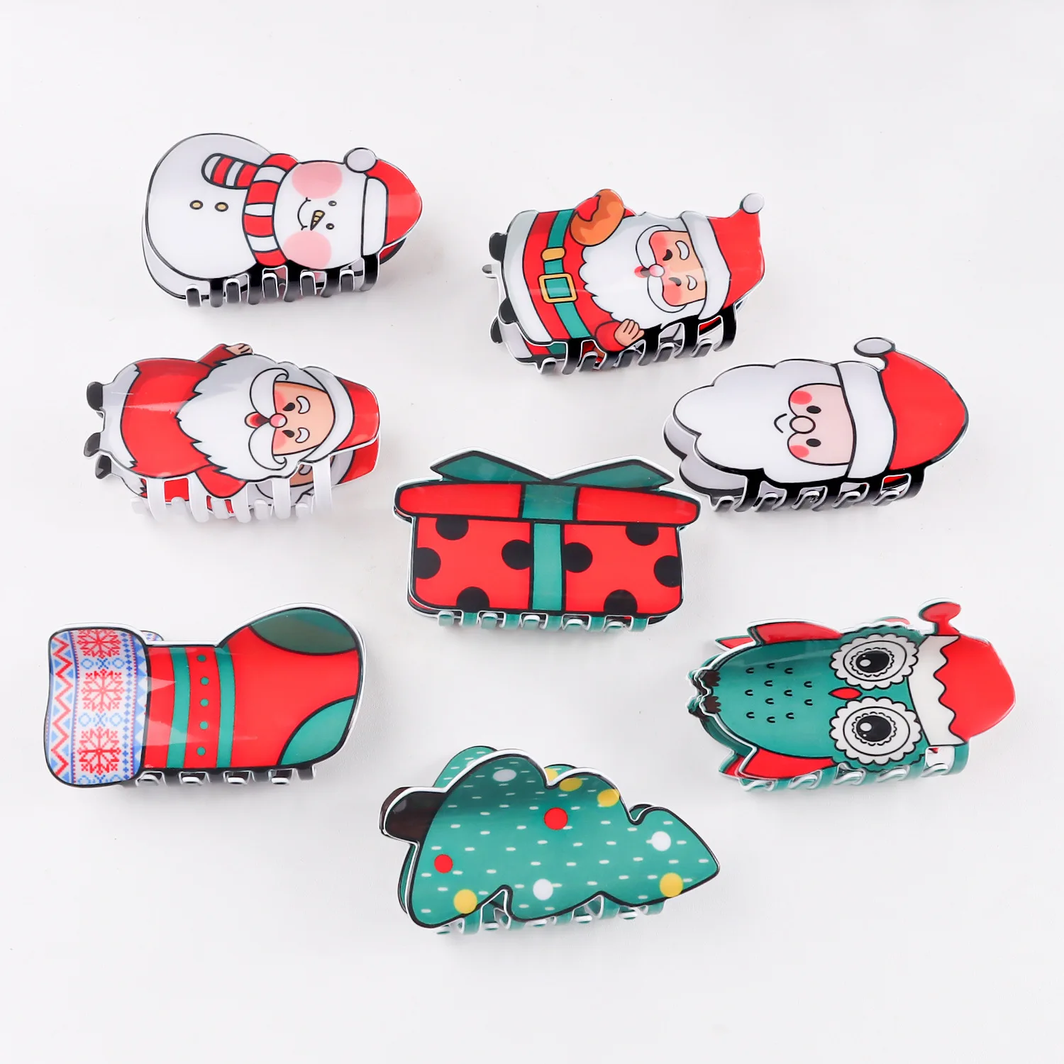 DS New Style Christmas Santa Claus Snowman Print Hair Claw Christmas Series Claw Clips Crab Hair Clip for Women Akcesoria do włosów