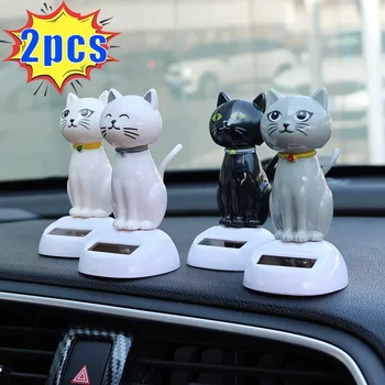 1/2 pezzi auto altalena solare ornamenti per gatti che scuote la testa bambola creativa forma di cartone animato regalo che attira ricchezza decorazione interna auto
