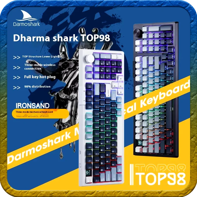 

Механическая клавиатура Darmoshark Top98, беспроводная Bluetooth-клавиатура, 3 режима, боковая вырезка, индивидуальная полная клавиша, Горячая вилка, новинка