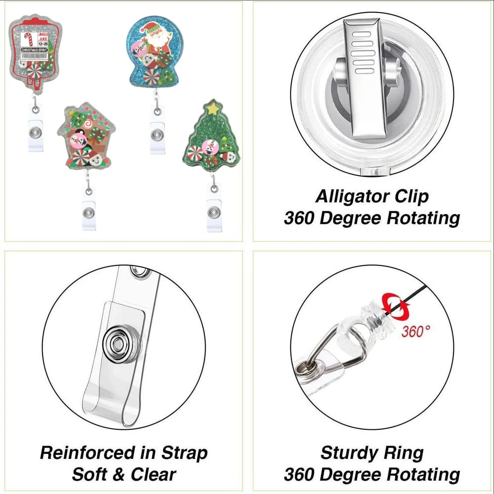 

Бейдж на рождественскую елку с санта-клаусом, выдвижной держатель для удостоверения личности с поворотом на 360 градусов, держатель для имени медсестры, подарок для детей
