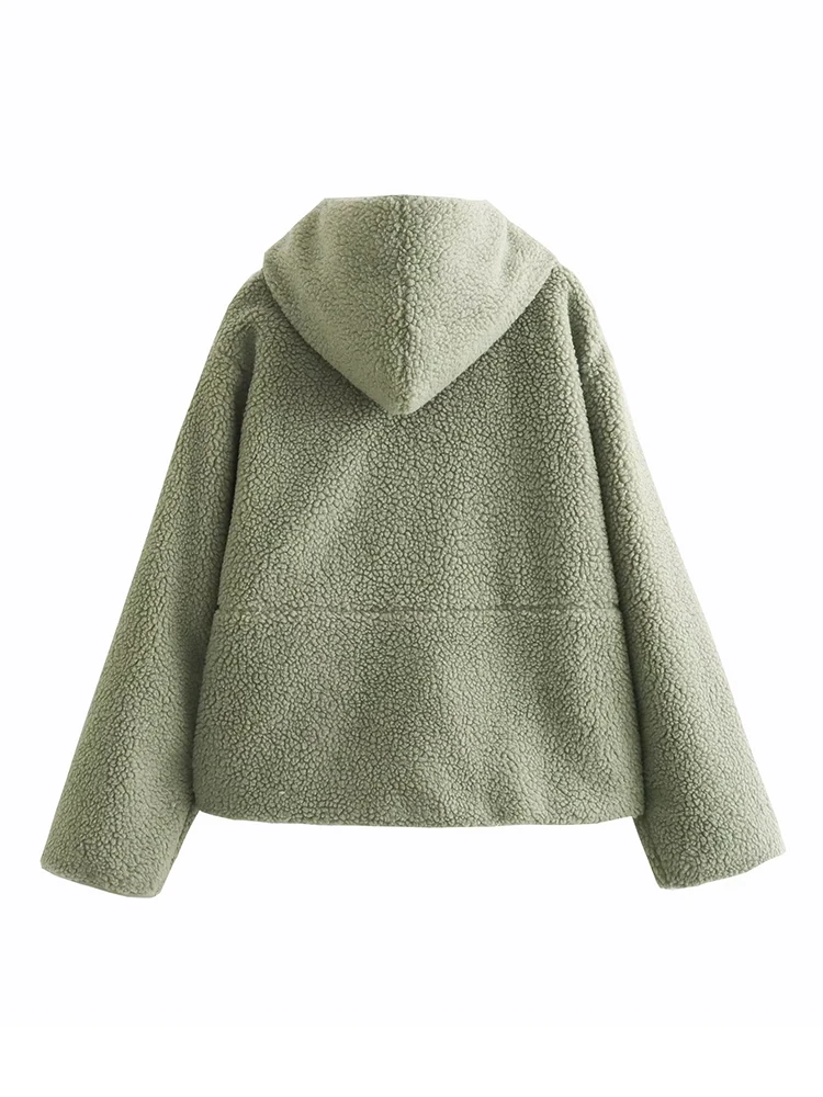 YENKYE New Women Hooded Lambswool Coat Long Sleeve Female Autumn Winter Loose Warm Outerwear