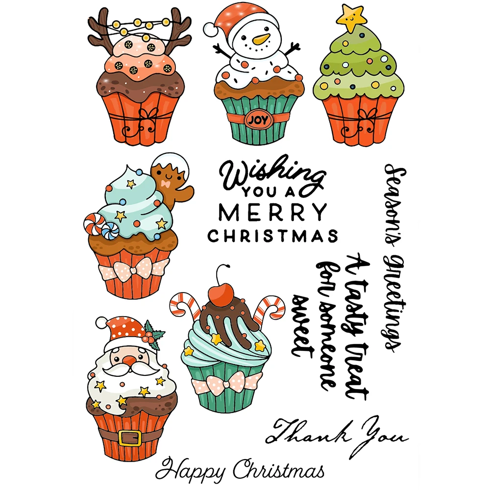 MangoCraft 2022 Christmas Cupcake Cutting Dies Clear Stamp Cute Santa DIY Scrapbooking Metal Dies And Stamp For Paper Cards