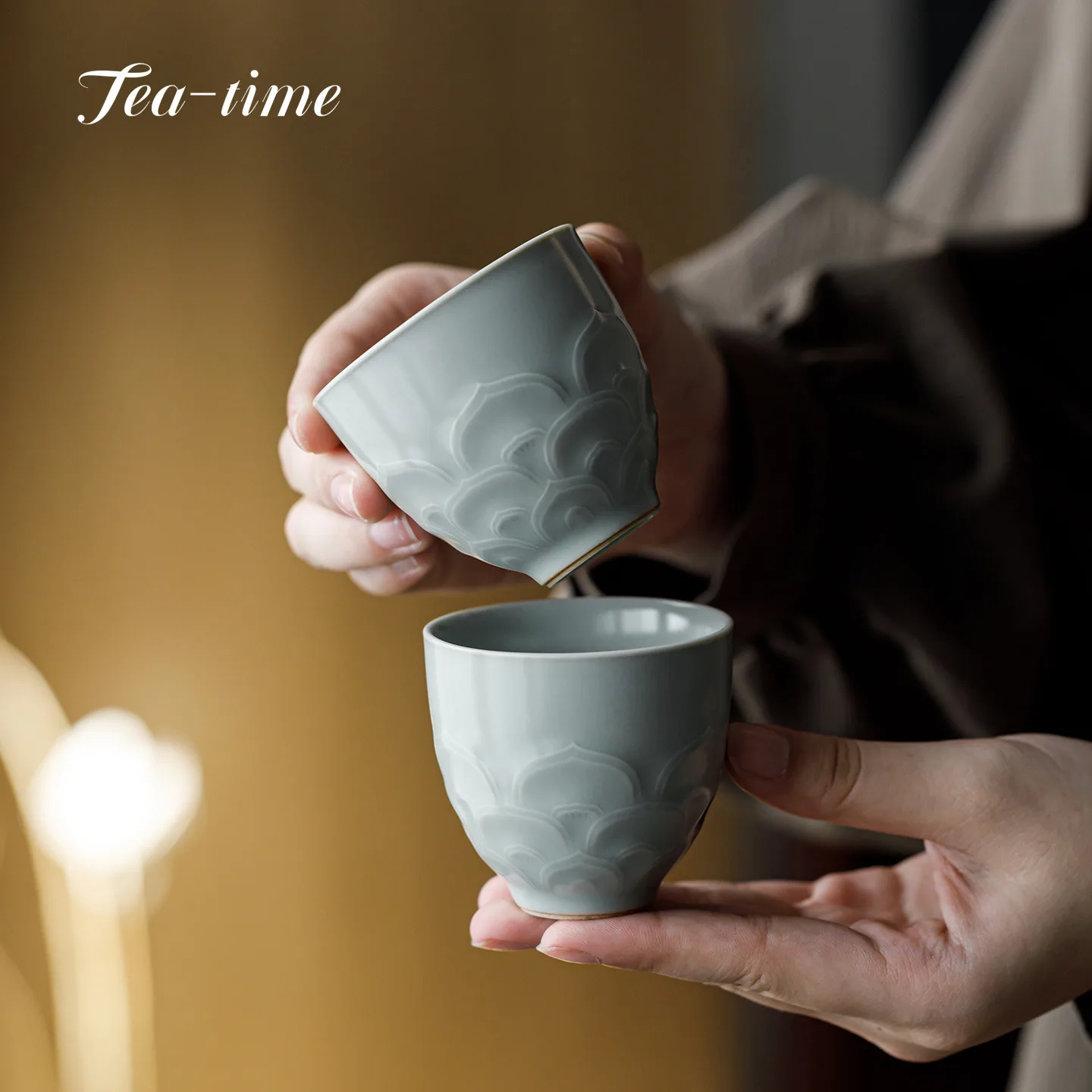 

Ru Kiln Керамическая чайная чашка ручной работы Рельефные фарфоровые чашки в форме лотоса Чайные чашки Церемония Puera Принадлежности Красивый инструмент для питья Чаша