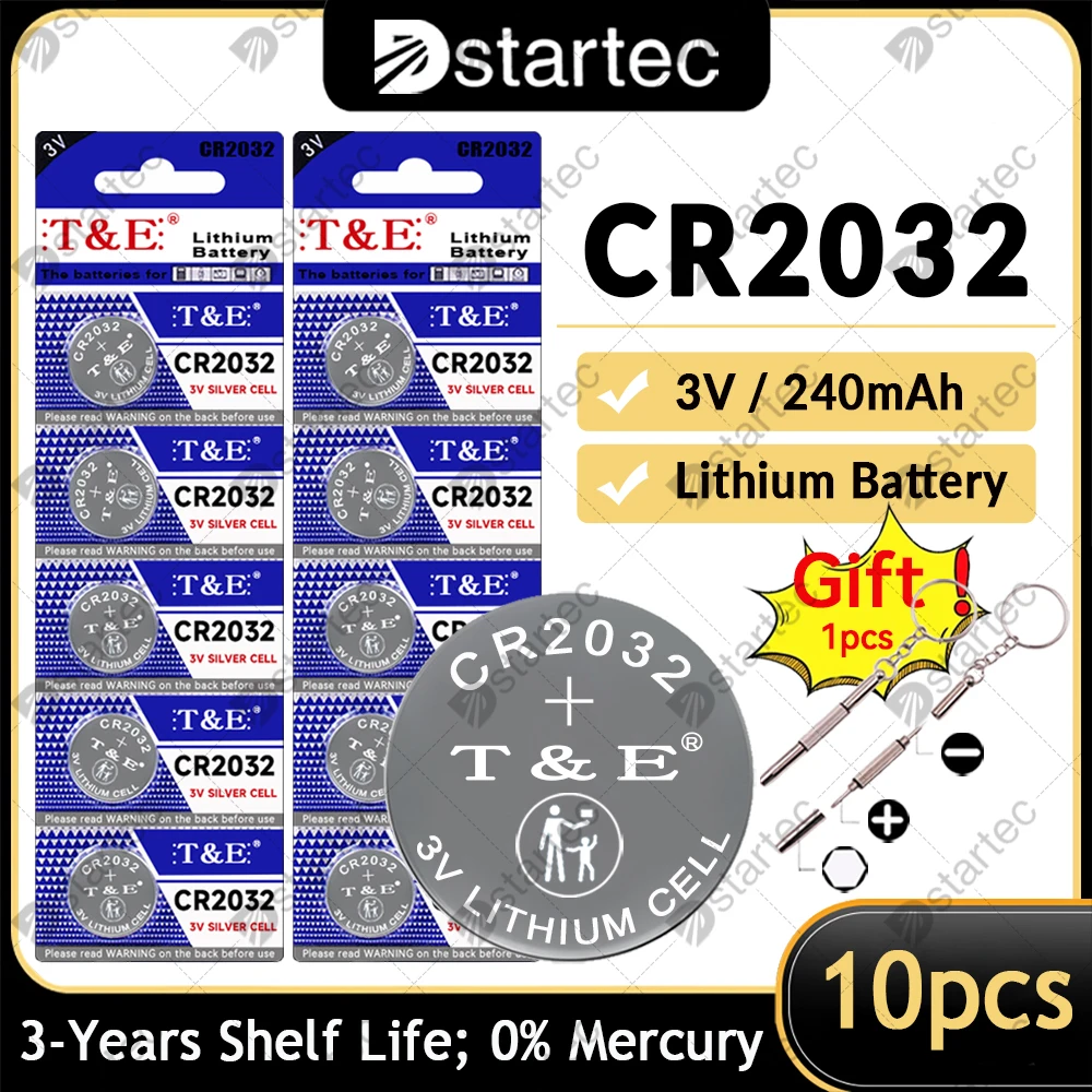 

10PCS 240mAh CR2032 5004LC CR 2032 3V Lithium Coin Cell Battery, Watch Toys Electronics Car Key Button Batteries Long Lasting