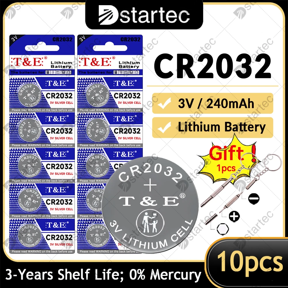 10PCS 240mAh CR2032 5004LC CR 2032 3V Lithium Coin Cell Battery, Watch Toys Electronics Car Key Button Batteries Long Lasting